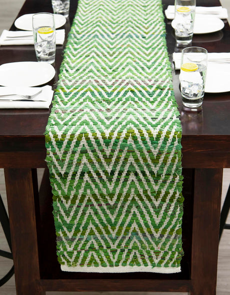 Green 1' 2 x 10' Chindi Chevron Table Runner Area Rug Decorative Dining Room Kitchen All Natural Material Table Cover 100% Denim Cotton All Natural Modern Geometric Carpet Dining Living Rooms Bathroom Dorm Decor for Sale at Rug Engine