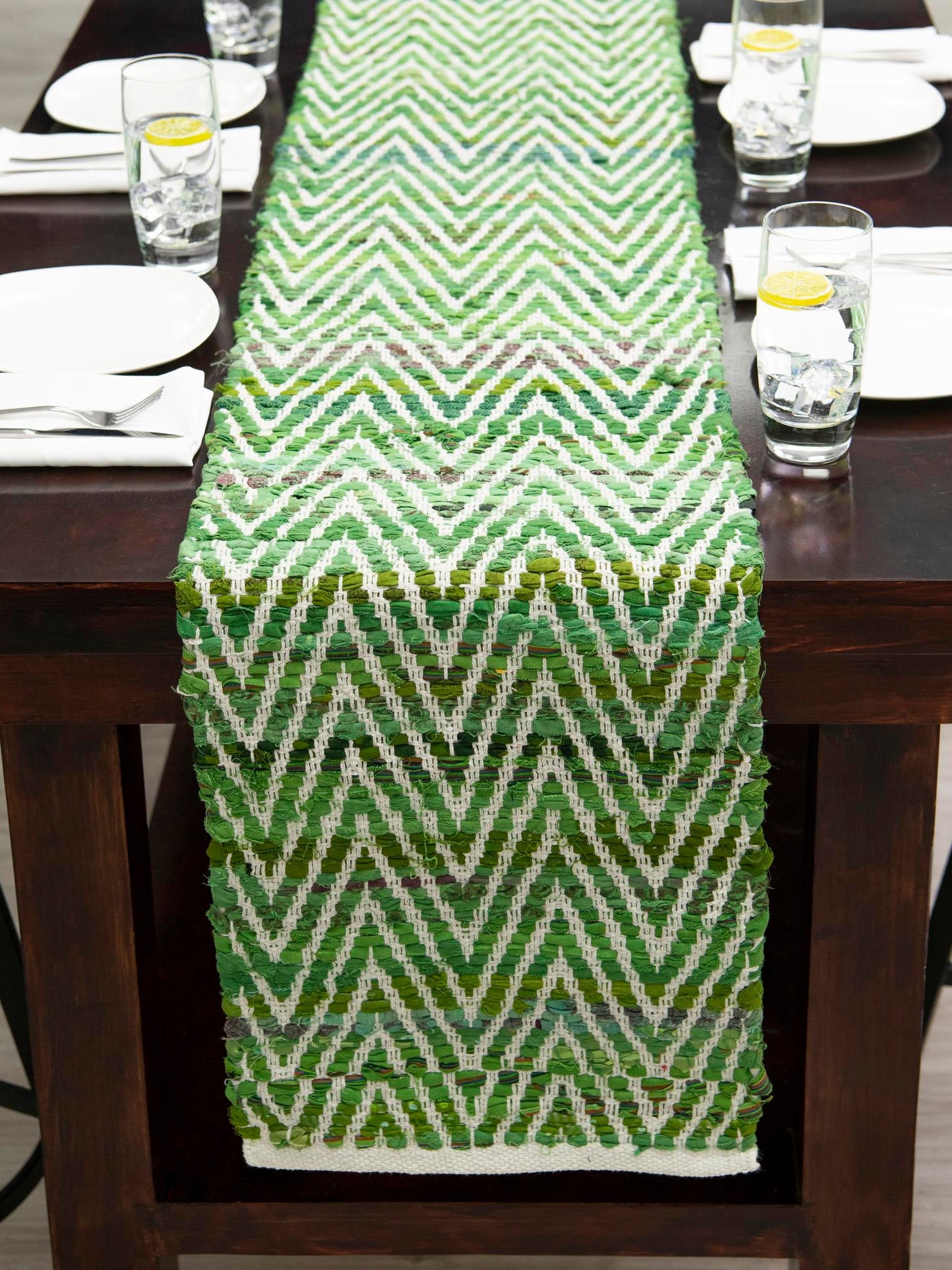 Green 1' 2 x 6' 1 Chindi Chevron Table Runner Area Rug Decorative Dining Room Kitchen All Natural Material Table Cover 100% Denim Cotton All Natural Modern Geometric Carpet Dining Living Rooms Bathroom Dorm Decor for Sale at Rug Engine
