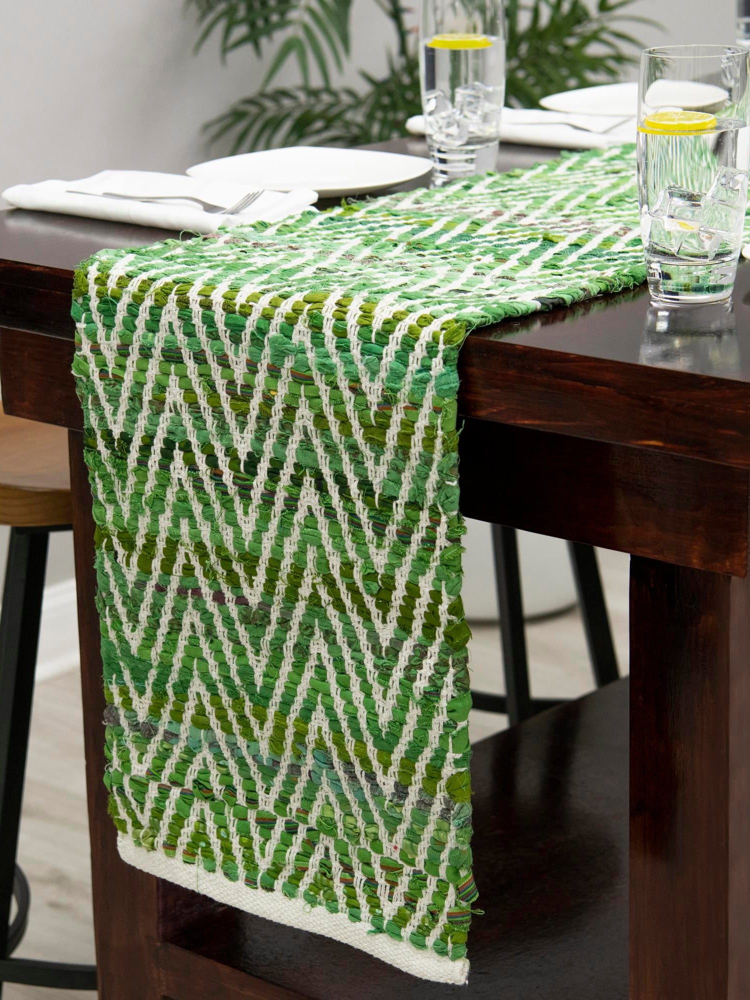 Green 1' 2 x 8' Chindi Chevron Table Runner Area Rug Decorative Dining Room Kitchen All Natural Material Table Cover 100% Denim Cotton All Natural Modern Geometric Carpet Dining Living Rooms Bathroom Dorm Decor for Sale at Rug Engine