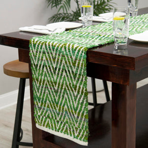 Green 1' 2 x 8' Chindi Chevron Table Runner