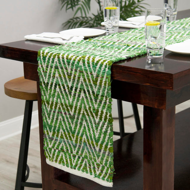 Green 1' 2 x 8' Chindi Chevron Table Runner