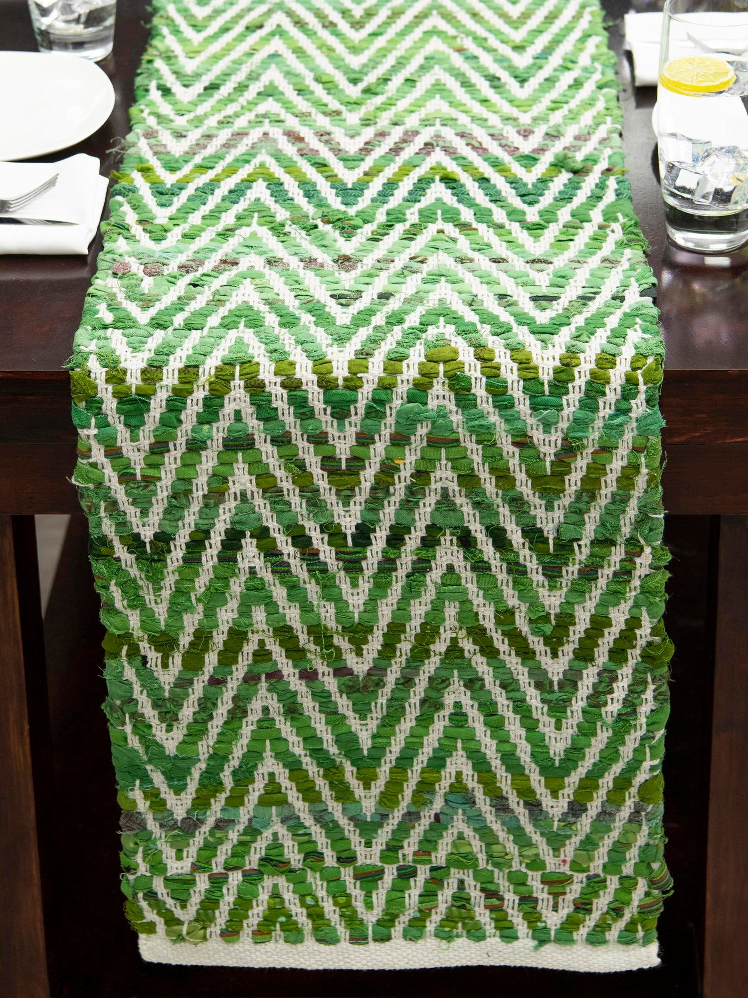 Green 1' 2 x 8' Chindi Chevron Table Runner Area Rug Decorative Dining Room Kitchen All Natural Material Table Cover 100% Denim Cotton All Natural Modern Geometric Carpet Dining Living Rooms Bathroom Dorm Decor for Sale at Rug Engine