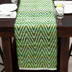 Green 1' 2 x 8' Chindi Chevron Table Runner