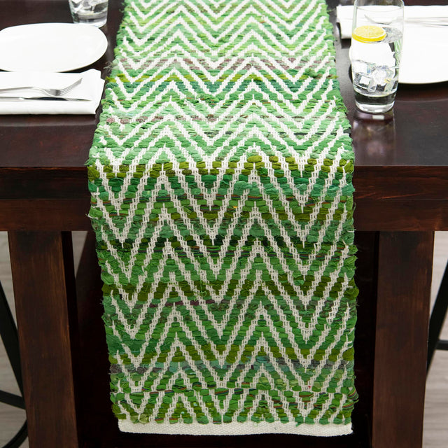 Green 1' 2 x 8' Chindi Chevron Table Runner