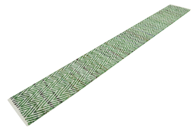 Green 1' 2 x 10' Chindi Chevron Table Runner