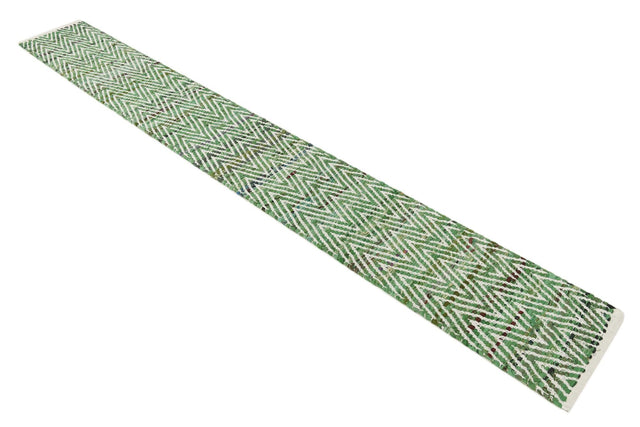 Green 1' 2 x 10' Chindi Chevron Table Runner