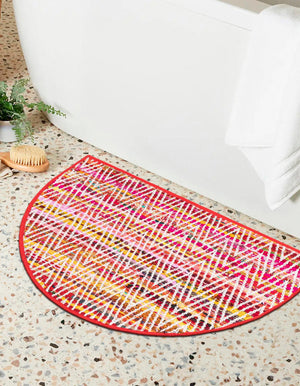Multicolor 2' 2 x 3' 7 Chindi Chevron Hearth Half-Round Semicircle Area Rug 100% Denim Cotton All Natural Modern Geometric Carpet Dining Living Rooms Bathroom Dorm Decor for Sale at Rug Engine
