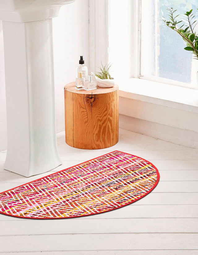 Multicolor 2' 2 x 3' 7 Chindi Chevron Hearth Half-Round Semicircle Area Rug 100% Denim Cotton All Natural Modern Geometric Carpet Dining Living Rooms Bathroom Dorm Decor for Sale at Rug Engine