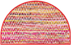 Multicolor 2' 2 x 3' 7 Chindi Chevron Hearth Half-Round Semicircle Area Rug 100% Denim Cotton All Natural Modern Geometric Carpet Dining Living Rooms Bathroom Dorm Decor for Sale at Rug Engine