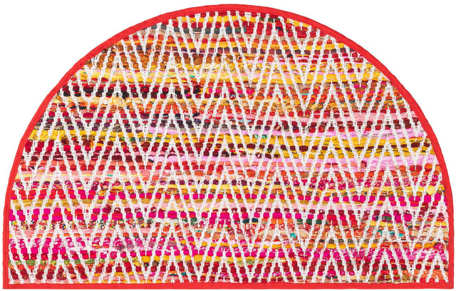 Multicolor 2' 2 x 3' 7 Chindi Chevron Hearth Half-Round Semicircle Area Rug 100% Denim Cotton All Natural Modern Geometric Carpet Dining Living Rooms Bathroom Dorm Decor for Sale at Rug Engine