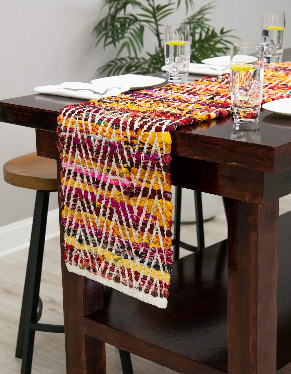 Multicolor 1' 2 x 4' 1 Chindi Chevron Table Runner Area Rug Decorative Dining Room Kitchen All Natural Material Table Cover 100% Denim Cotton All Natural Modern Geometric Carpet Dining Living Rooms Bathroom Dorm Decor for Sale at Rug Engine