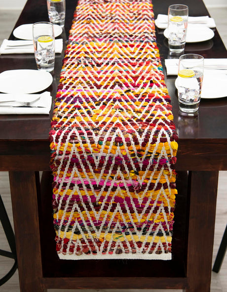 Multicolor 1' 2 x 10' Chindi Chevron Table Runner Area Rug Decorative Dining Room Kitchen All Natural Material Table Cover 100% Denim Cotton All Natural Modern Geometric Carpet Dining Living Rooms Bathroom Dorm Decor for Sale at Rug Engine