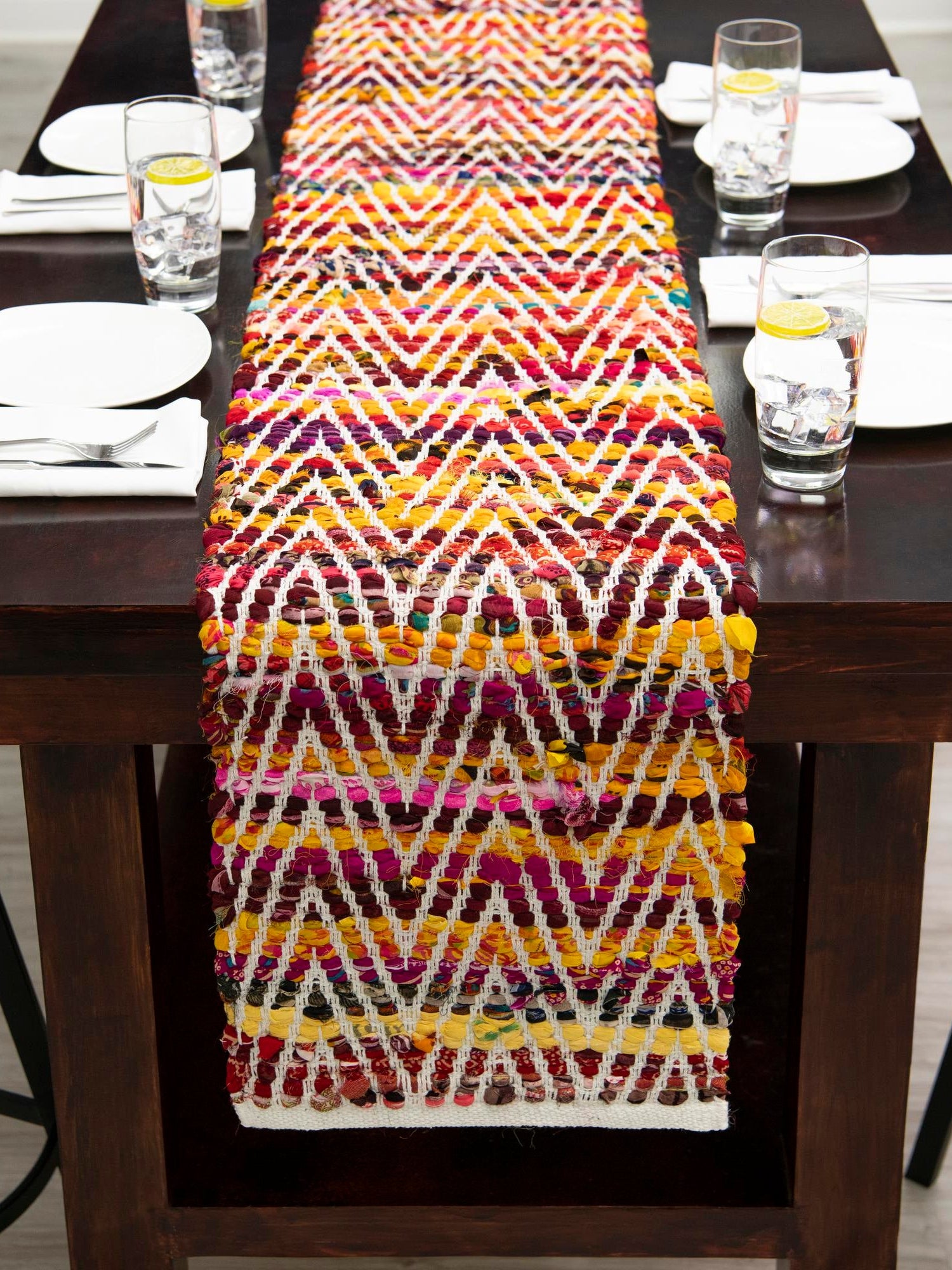 Multicolor 1' 2 x 4' 1 Chindi Chevron Table Runner Area Rug Decorative Dining Room Kitchen All Natural Material Table Cover 100% Denim Cotton All Natural Modern Geometric Carpet Dining Living Rooms Bathroom Dorm Decor for Sale at Rug Engine