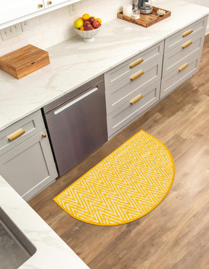 Yellow 2' 2 x 3' 7 Chindi Chevron Hearth Half-Round Semicircle Area Rug 100% Denim Cotton All Natural Modern Geometric Carpet Dining Living Rooms Bathroom Dorm Decor for Sale at Rug Engine