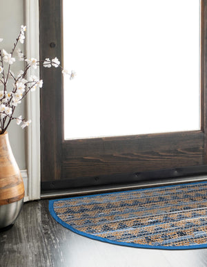 Navy Blue 2' 2 x 4' Chindi Jute Semicircle Hearth Rug