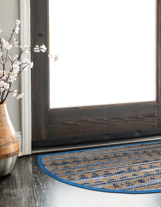 Navy Blue 2' 2 x 4' Chindi Jute Semicircle Hearth Rug