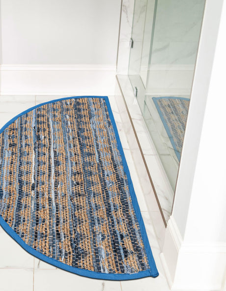 Navy Blue 2' 2 x 3' 7 Chindi Jute Hearth Half-Round Semicircle Area Rug Interior Design Home Decor Carpet Mat for Sale at Rug Engine