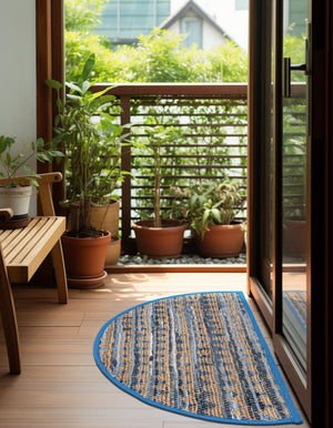Navy Blue 2' 2 x 4' Chindi Jute Semicircle Hearth Rug