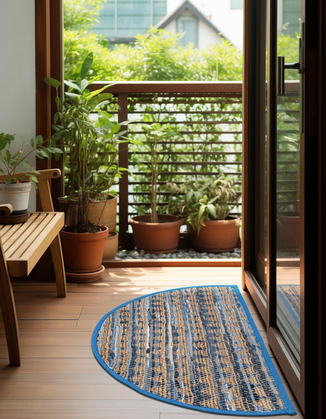 Navy Blue 2' 2 x 4' Chindi Jute Semicircle Hearth Rug