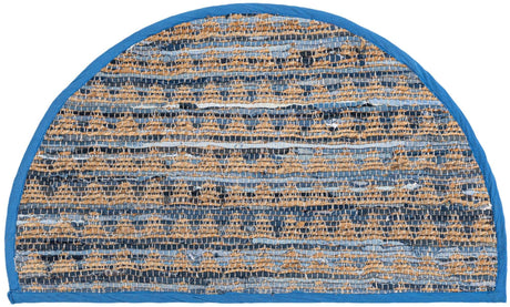 Navy Blue 2' 2 x 4' Chindi Jute Semicircle Hearth Rug