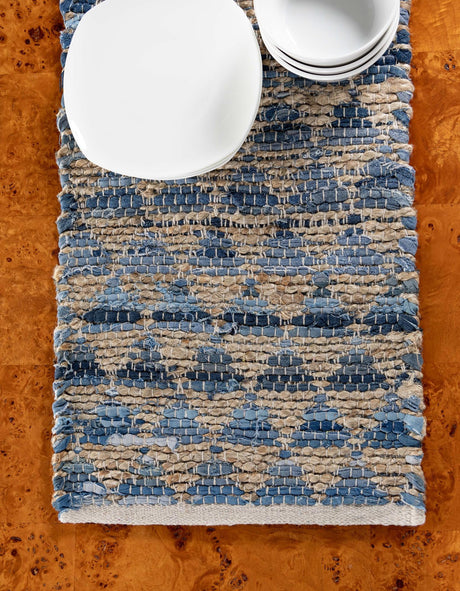 Navy Blue 1' 2 x 10' Chindi Jute Table Runner Area Rug Decorative Dining Room Kitchen All Natural Material Table Cover Interior Design Home Decor Carpet Mat for Sale at Rug Engine