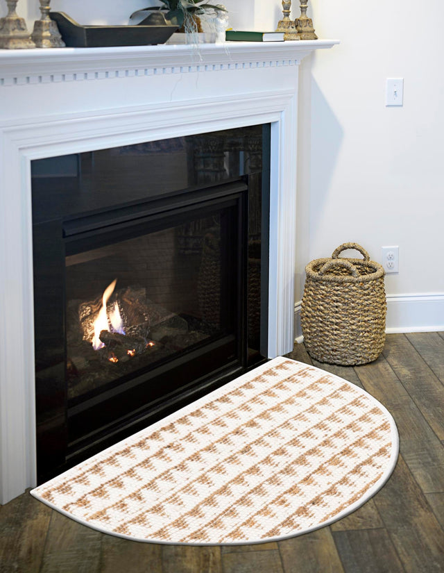 White 2' 2 x 4' Chindi Jute Semicircle Hearth Rug
