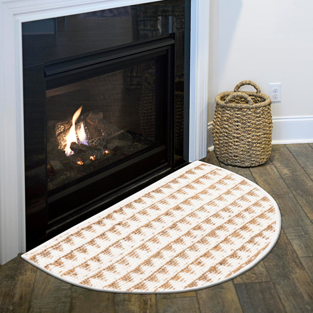 White 2' 2 x 4' Chindi Jute Semicircle Hearth Rug