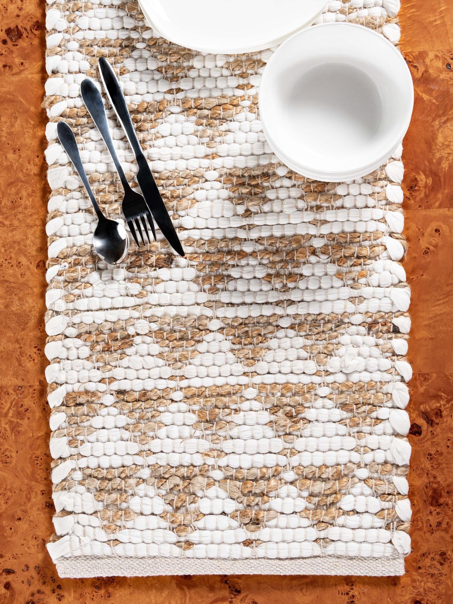 White 1' 2 x 6' 1 Chindi Jute Table Runner Area Rug Decorative Dining Room Kitchen All Natural Material Table Cover Interior Design Home Decor Carpet Mat for Sale at Rug Engine