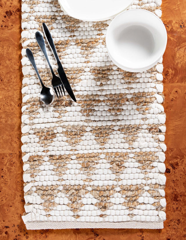 White 1' 2 x 6' 1 Chindi Jute Table Runner