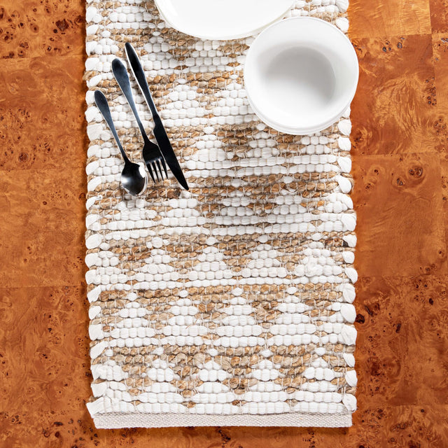 White 1' 2 x 10' Chindi Jute Table Runner