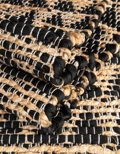 Black 2' 2 x 4' Chindi Jute Semicircle Hearth Rug