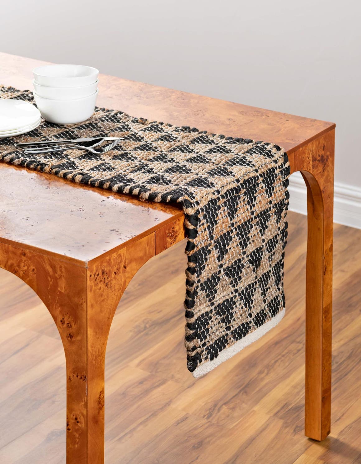Black 1' 2 x 6' 1 Chindi Jute Table Runner Area Rug Decorative Dining Room Kitchen All Natural Material Table Cover Interior Design Home Decor Carpet Mat for Sale at Rug Engine