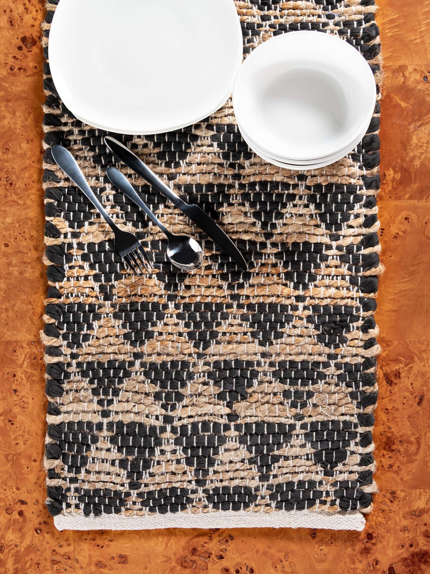 Black 1' 2 x 10' Chindi Jute Table Runner Area Rug Decorative Dining Room Kitchen All Natural Material Table Cover Interior Design Home Decor Carpet Mat for Sale at Rug Engine