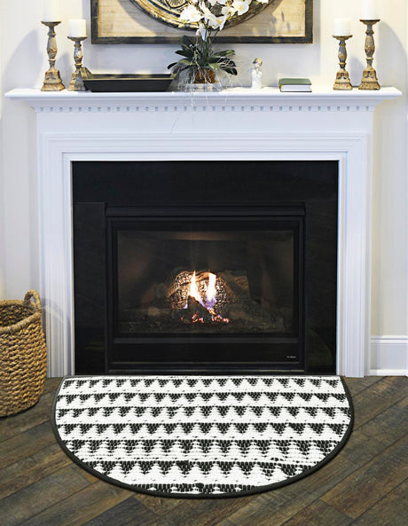 White Black 2' 2 x 4' Chindi Jute Semicircle Hearth Rug