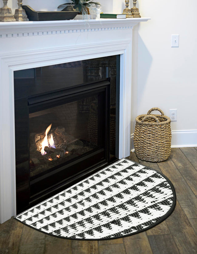 White Black 2' 2 x 4' Chindi Jute Semicircle Hearth Rug