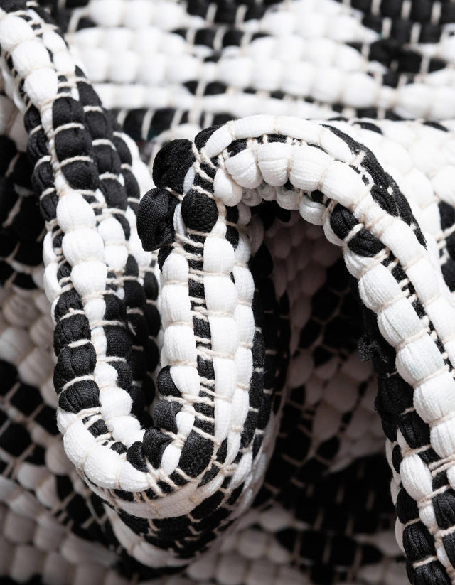White Black 2' 2 x 4' Chindi Jute Semicircle Hearth Rug