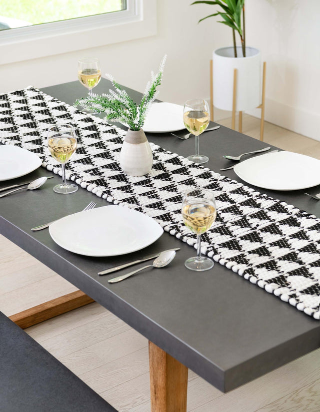 White Black 1' 2 x 8' Chindi Jute Table Runner