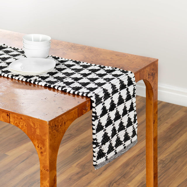 White Black 1' 2 x 8' Chindi Jute Table Runner