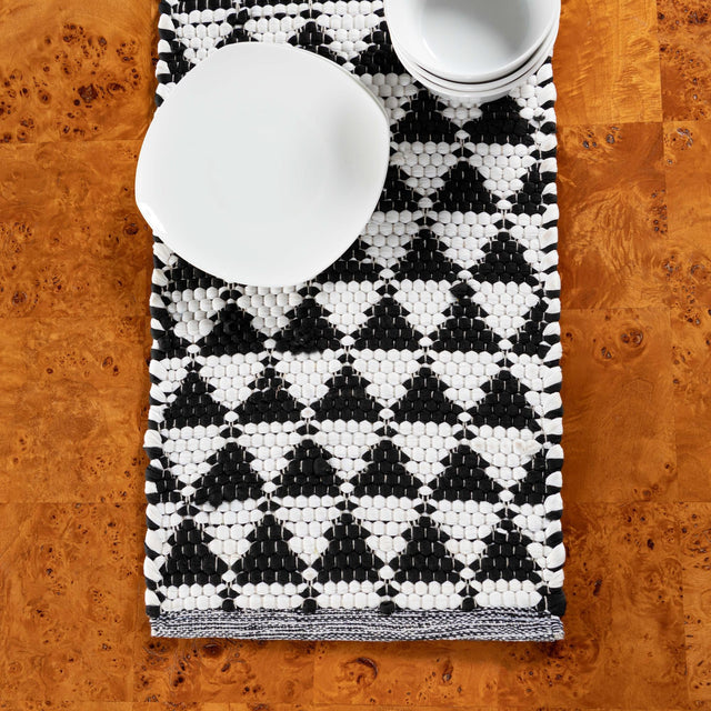 White Black 1' 2 x 8' Chindi Jute Table Runner