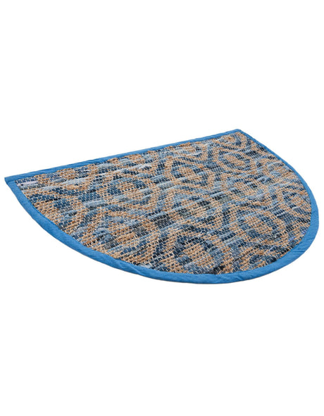 Navy Blue 2' 2 x 3' 7 Chindi Jute Hearth Half-Round Semicircle Area Rug Interior Design Home Decor Carpet Mat for Sale at Rug Engine