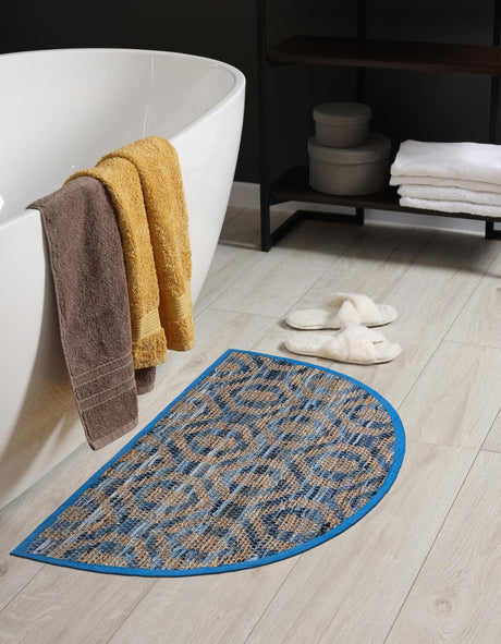 Navy Blue 2' 2 x 4' Chindi Jute Semicircle Hearth Rug