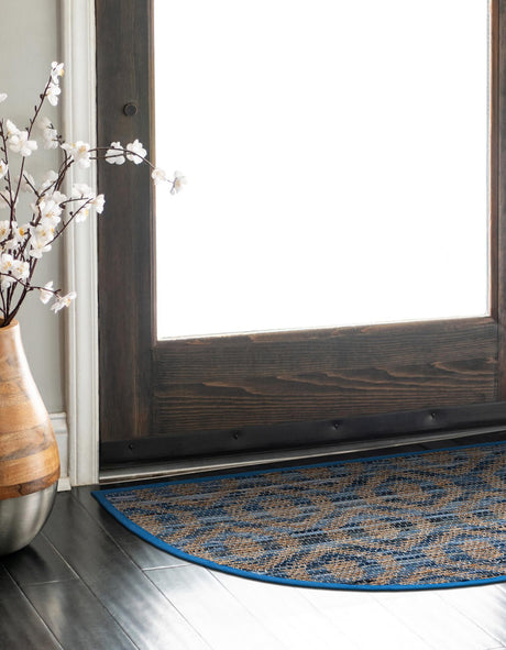 Navy Blue 2' 2 x 3' 7 Chindi Jute Hearth Half-Round Semicircle Area Rug Interior Design Home Decor Carpet Mat for Sale at Rug Engine