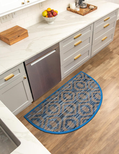 Navy Blue 2' 2 x 3' 7 Chindi Jute Hearth Half-Round Semicircle Area Rug Interior Design Home Decor Carpet Mat for Sale at Rug Engine