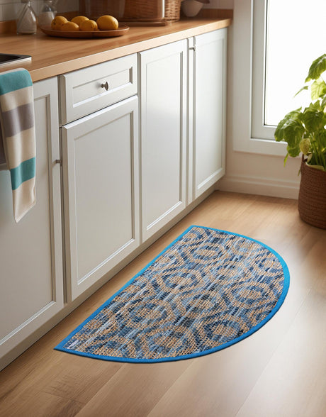 Navy Blue 2' 2 x 3' 7 Chindi Jute Hearth Half-Round Semicircle Area Rug Interior Design Home Decor Carpet Mat for Sale at Rug Engine
