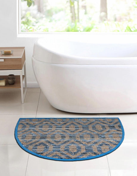 Navy Blue 2' 2 x 3' 7 Chindi Jute Hearth Half-Round Semicircle Area Rug Interior Design Home Decor Carpet Mat for Sale at Rug Engine