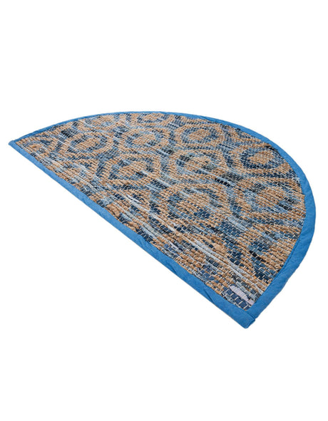 Navy Blue 2' 2 x 3' 7 Chindi Jute Hearth Half-Round Semicircle Area Rug Interior Design Home Decor Carpet Mat for Sale at Rug Engine