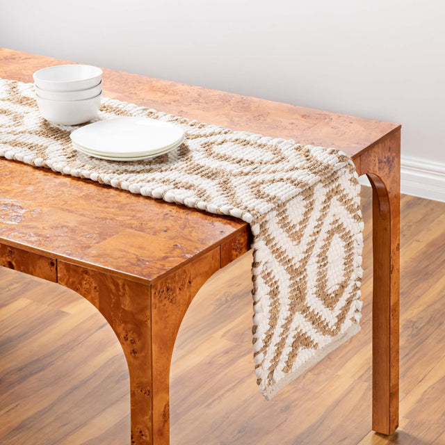 White 1' 2 x 10' Chindi Jute Table Runner