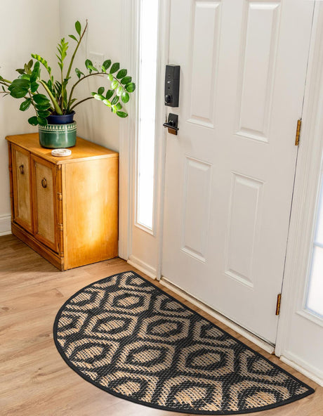 Black Natural 2' 2 x 4' Chindi Jute Semicircle Hearth Rug