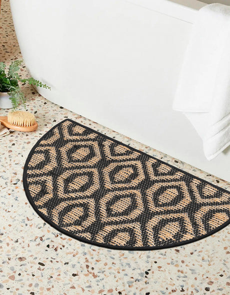 Black Natural 2' 2 x 3' 7 Chindi Jute Hearth Half-Round Semicircle Area Rug Interior Design Home Decor Carpet Mat for Sale at Rug Engine