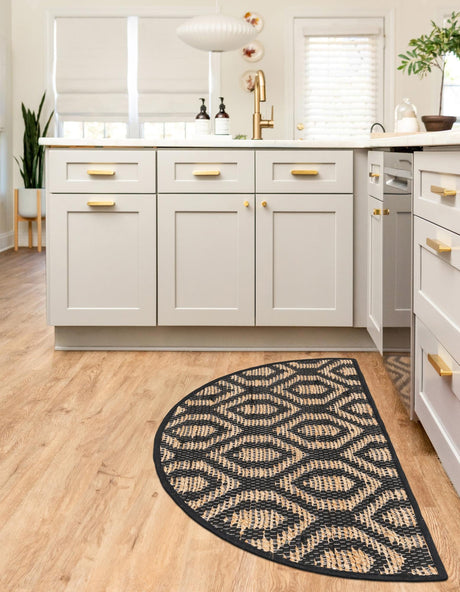 Black Natural 2' 2 x 3' 7 Chindi Jute Hearth Half-Round Semicircle Area Rug Interior Design Home Decor Carpet Mat for Sale at Rug Engine